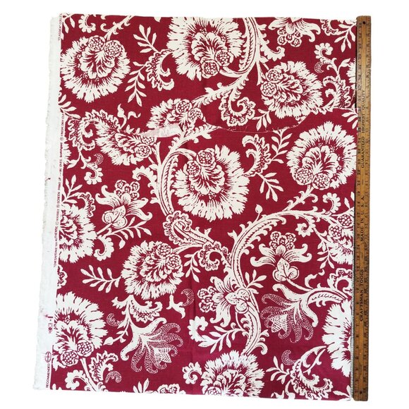 Vintage Upholstery Fabric Waverly Classica Chesapeake White Paisley on Dark Red - Picture 1 of 7